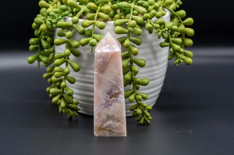 Pink Amethyst w/Flower Agate Tower w/Druzy 4″