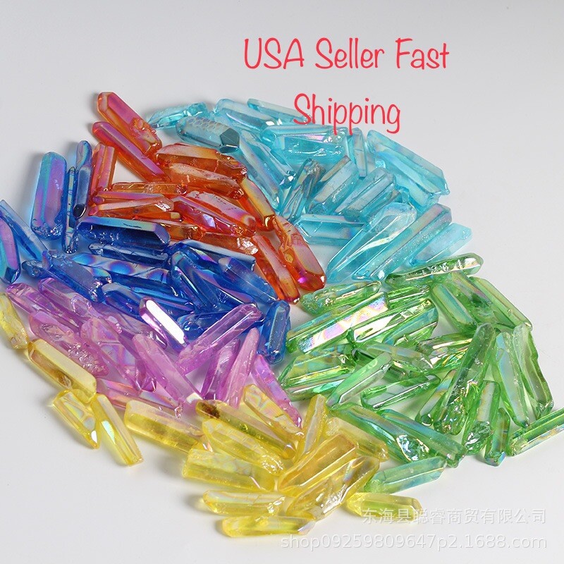USA8 Color POWERFUL TITANIUM RAINBOW AURA LEMURIAN SEED QUARTZ CRYSTAL POINT 50g