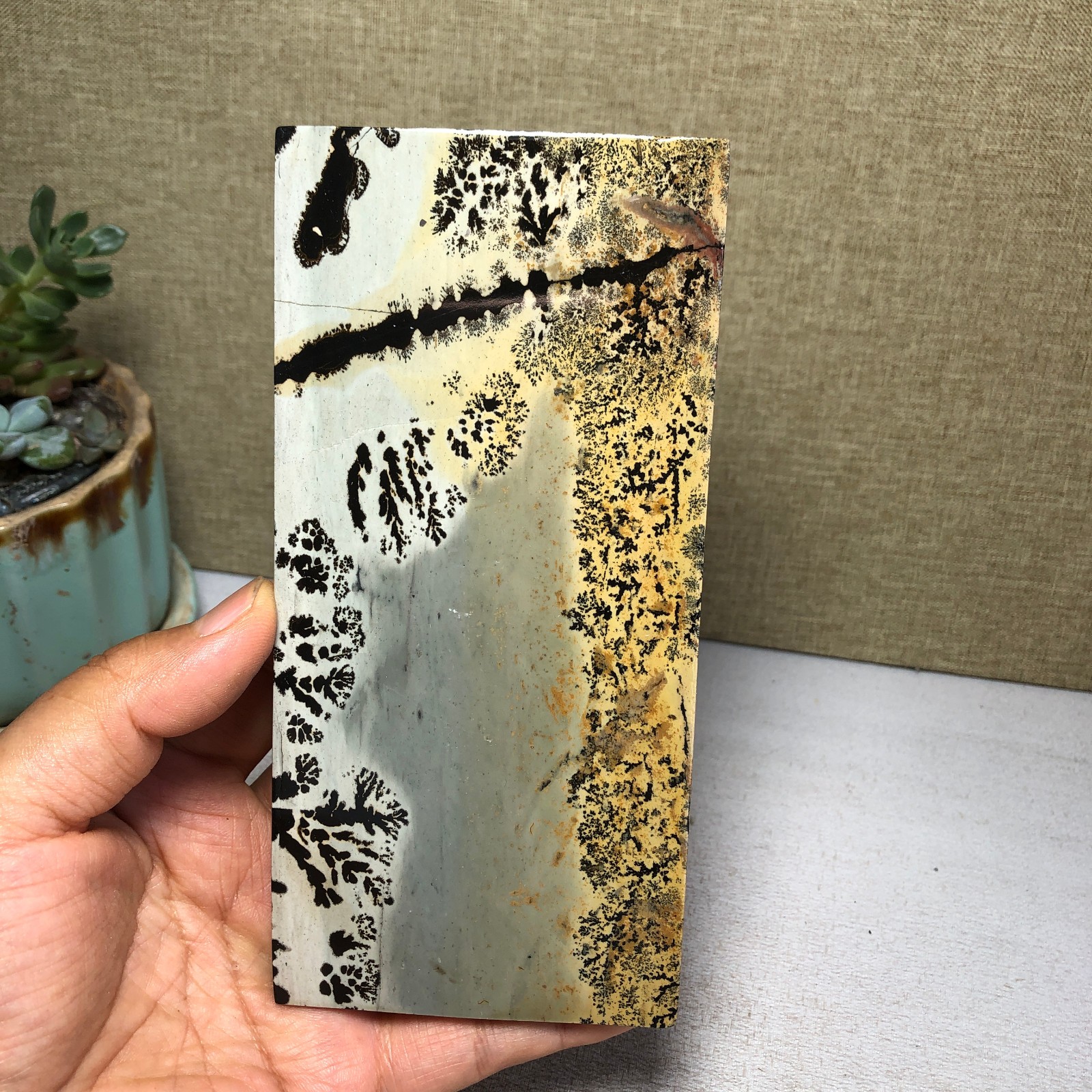 Natural Chinese painting stone crystal ornaments pictographic landscape A5057
