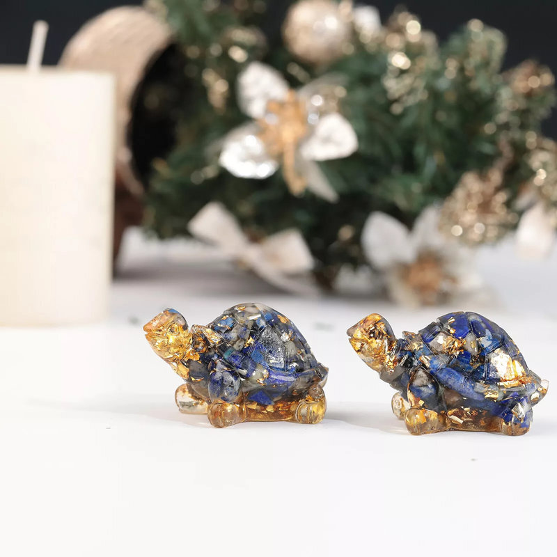 Natural Lapis Lazuli Quartz Crystal Tortoise Epoxy Resin Gemstone Turtle Healing