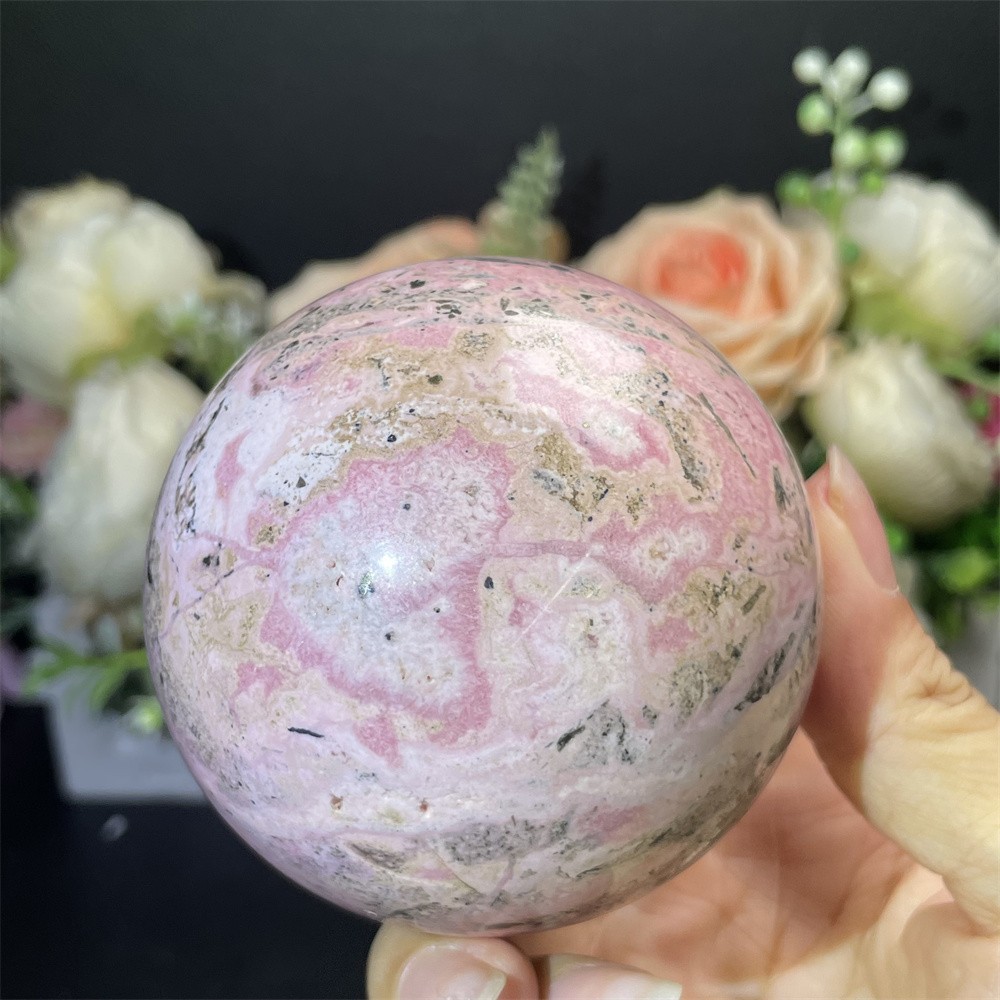 1.4LB 2.7″ Natural Peru Rhodonite Sphere Ball Crystal Quartz Decor Healing