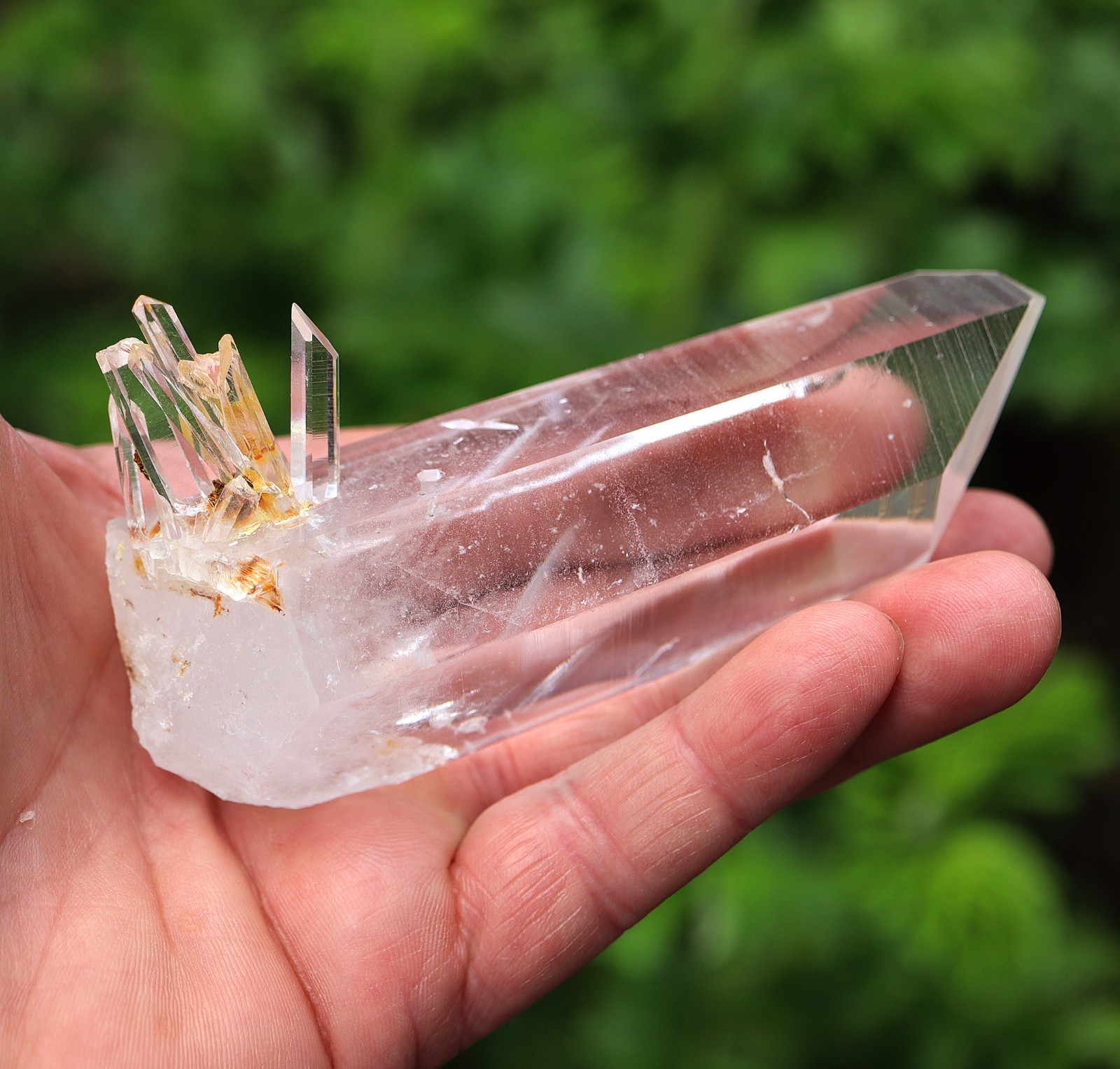 Colombian Quartz Crystal Point with a spray at the base, Natural. 4.6 inch