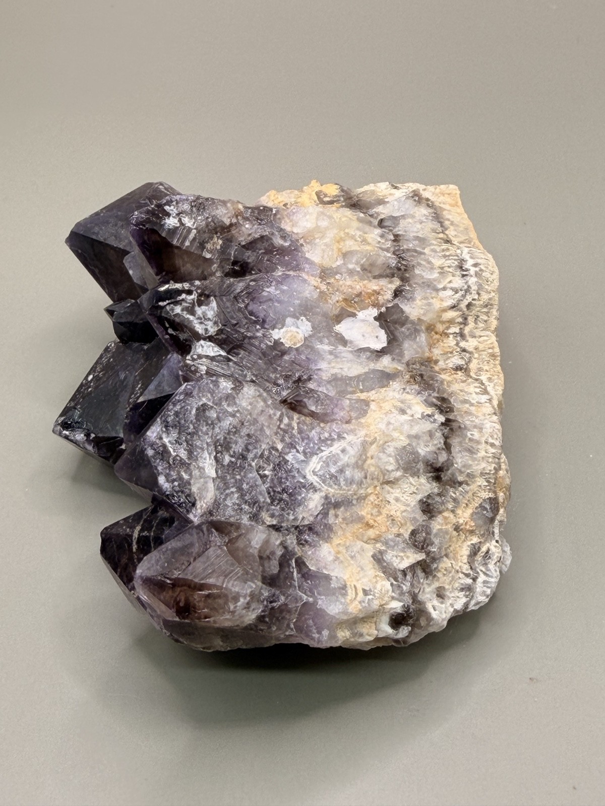 Natural Dark Amethyst Cluster ∼4″ – Raw Purple Chevron Quartz Crystal Points