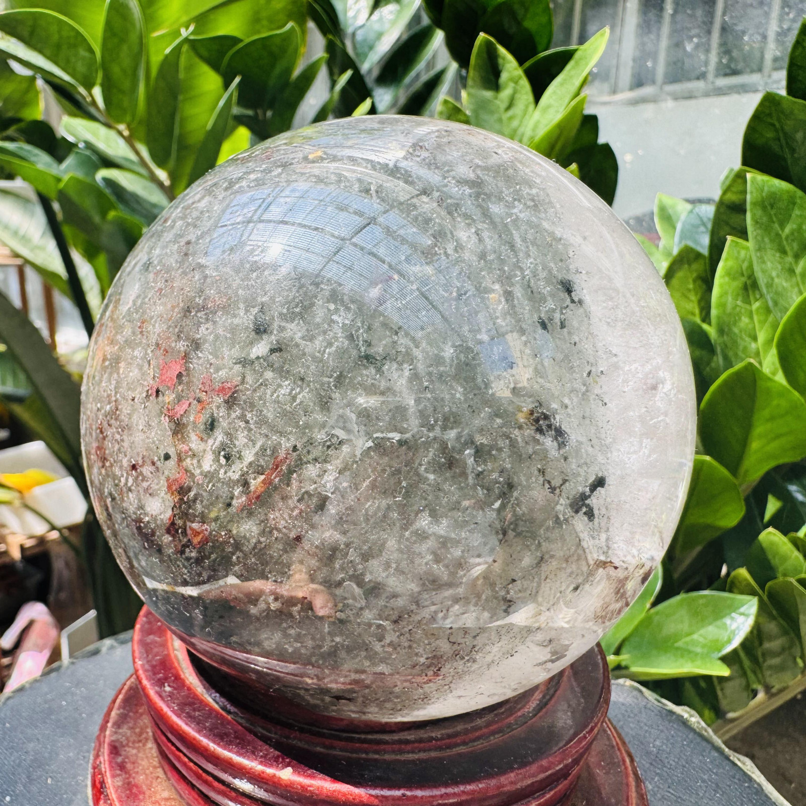 Rare Natural Green Ghost phantom quart ball carved crystal sphere reiki3.87LB