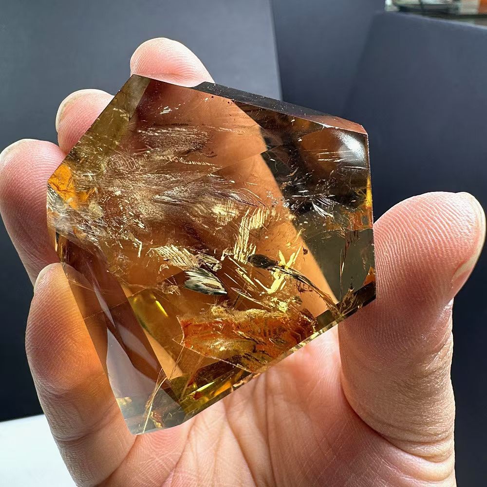 140g Natural Rutilated gold Square Quartz Crystal Energy Reiki Decor Ornaments