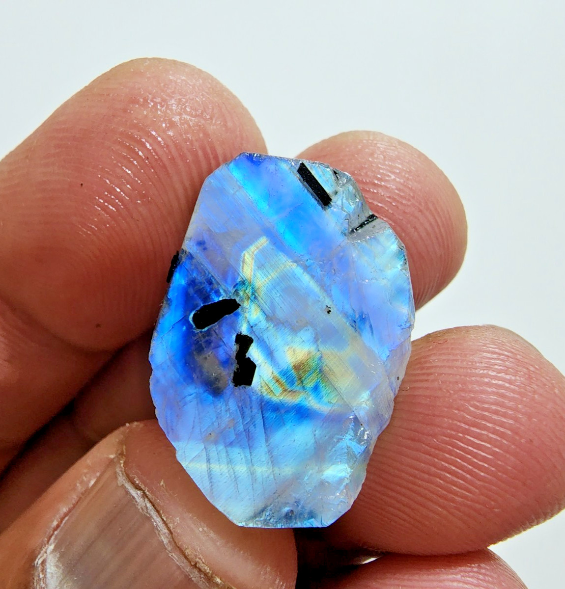 26 Crt Attractive Blue Fire White Rainbow Moonstone Rough Loose Gemstone Jewelry