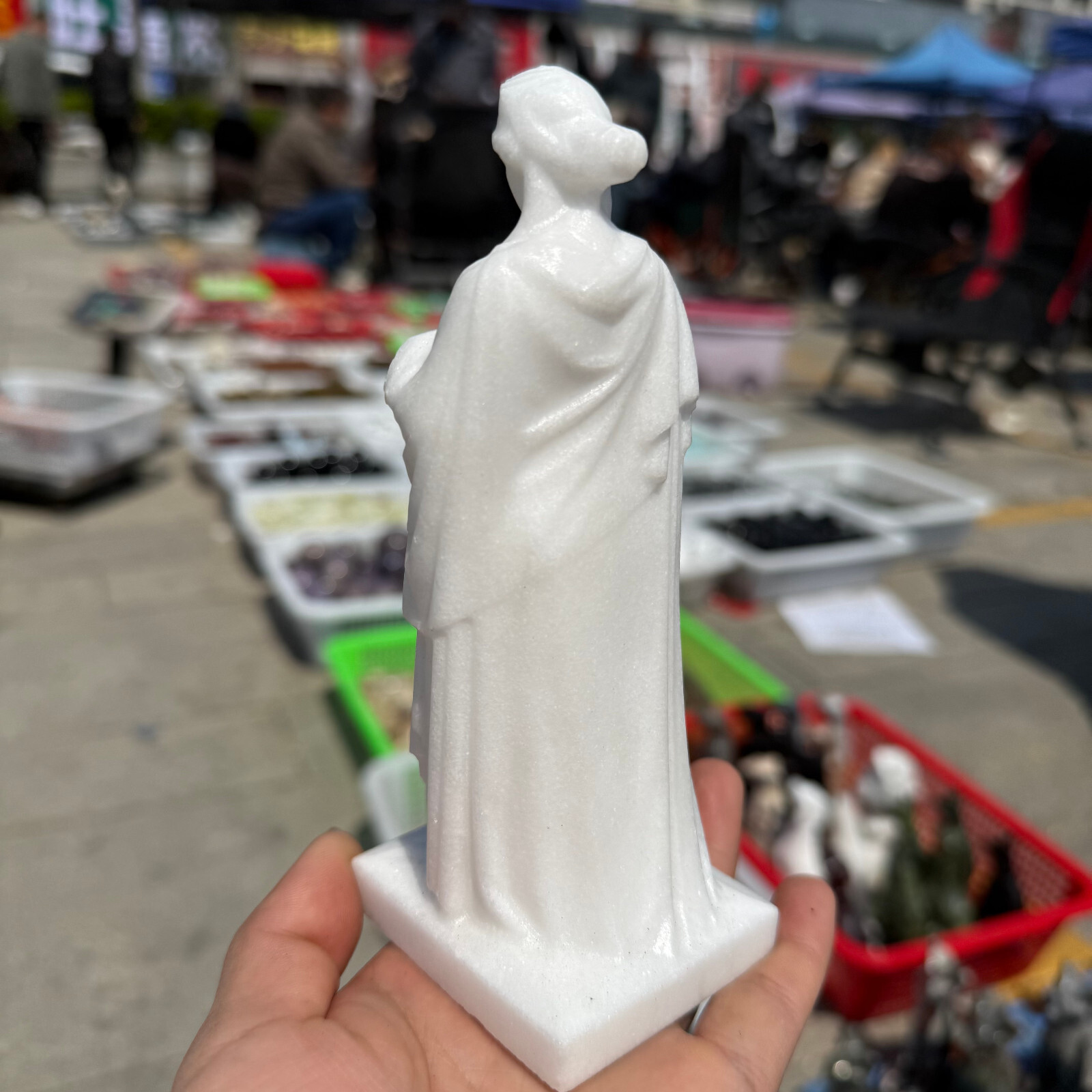 6″ natural White jade Virgin of Greece Skull Quartz Crystal Carved Reiki Healing