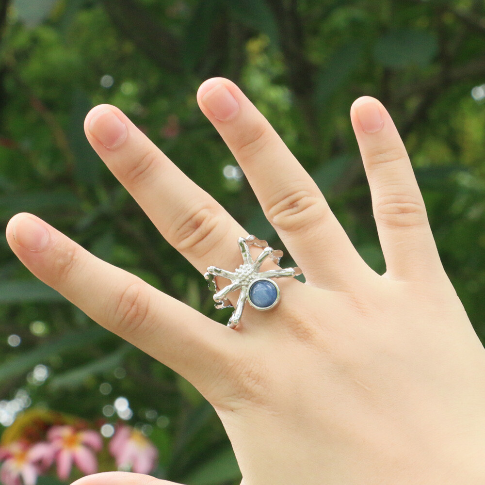 1pc Adjustable Chakra Crystal Spider Rings Gemstone Round Bead Quartz Jewerly