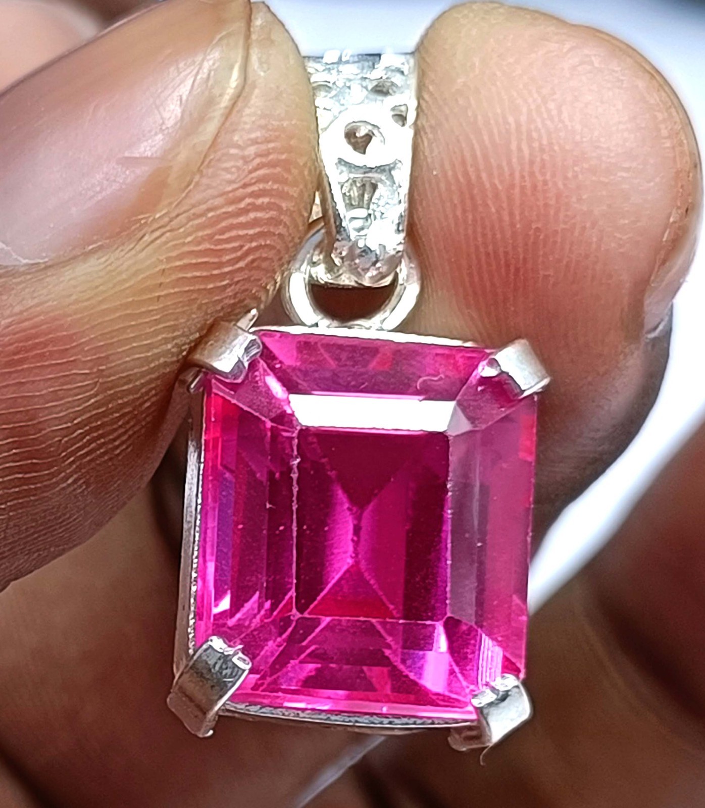 27.95Ct Natural Pink Ruby IGL Emerald Cut 925 Solid Silver Pendant Gemstone 5JSR