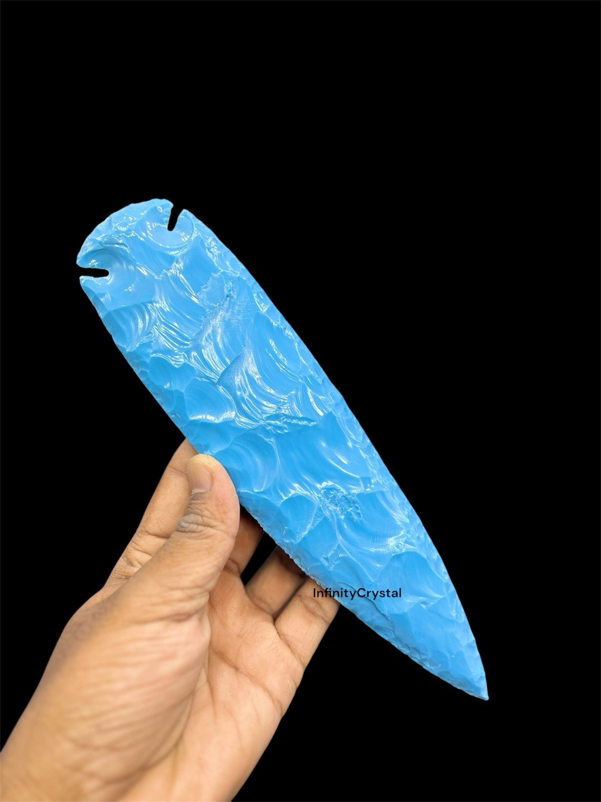 Large Turquoise Glass Arrowhead, Handmade Gemstone Spear Point, Tribal Art Decor