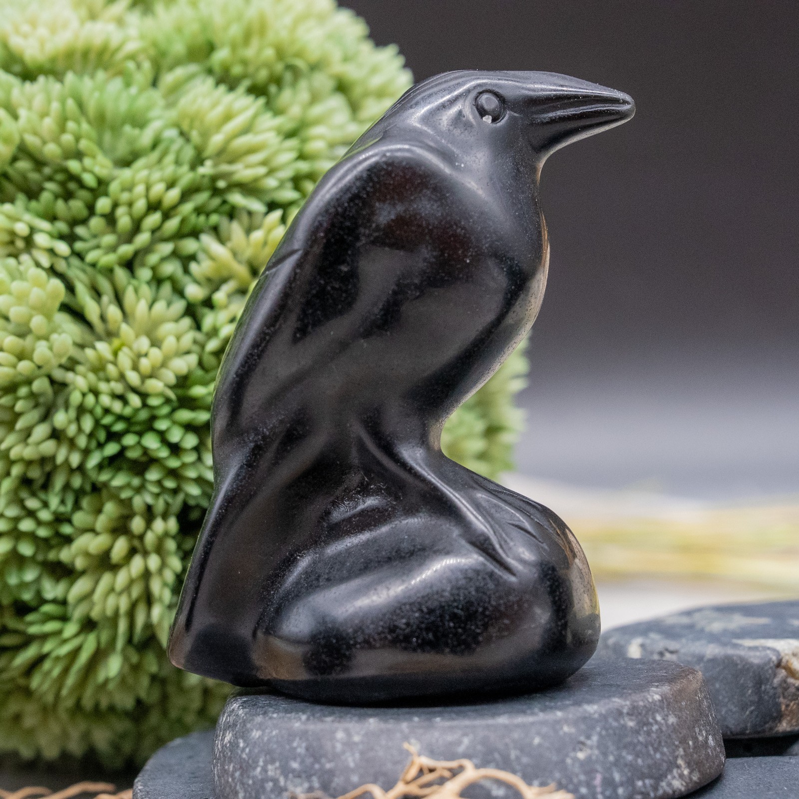 Obsidian Raven Figurine Crystal Protection Decor Home Bird Lover Animal Statue