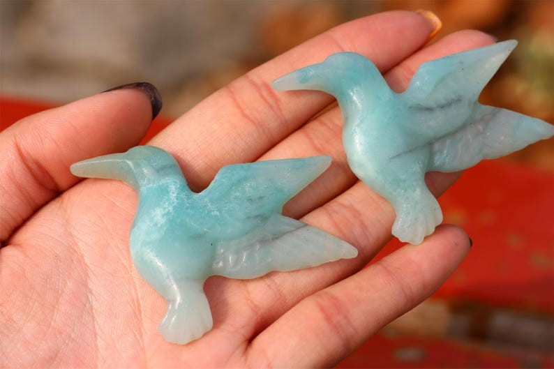 2″ Natural amazonite hummingbird Hand Carved Reiki Crystal Figurine Heal gift 1x