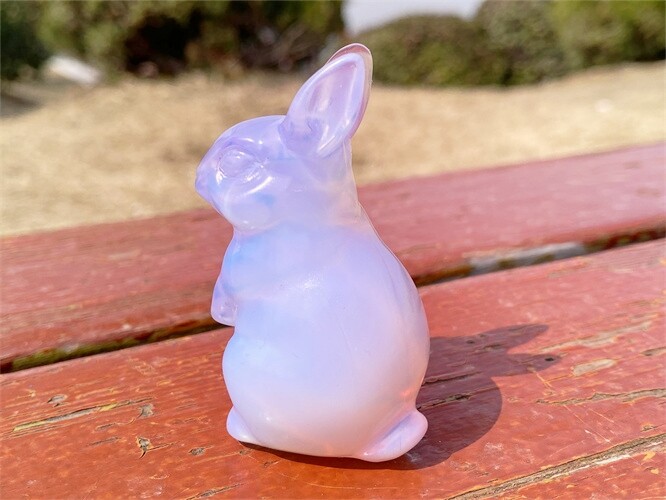 2″ Hand Carved Pink opalite Rabbit Reiki Quartz Crystal Skull Figurines decor 1x