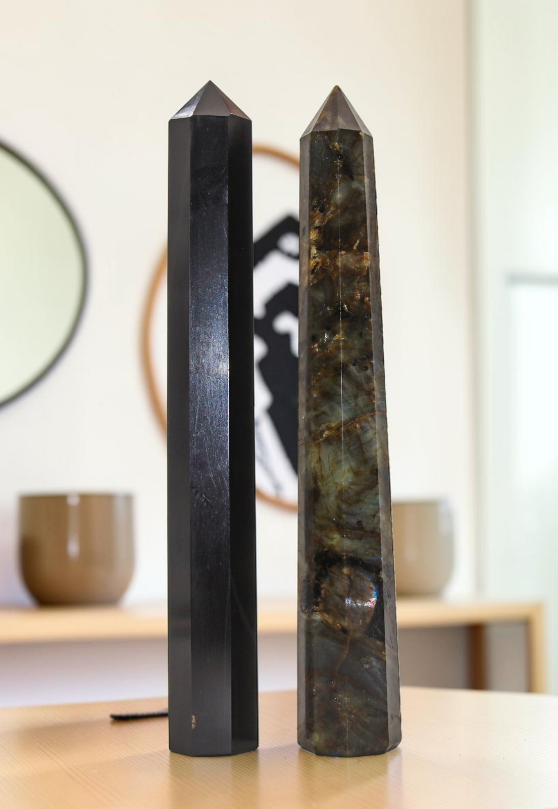Combo Set Obelisk Tower Tourmaline / Labradorite Crystal Healing Stone Decor