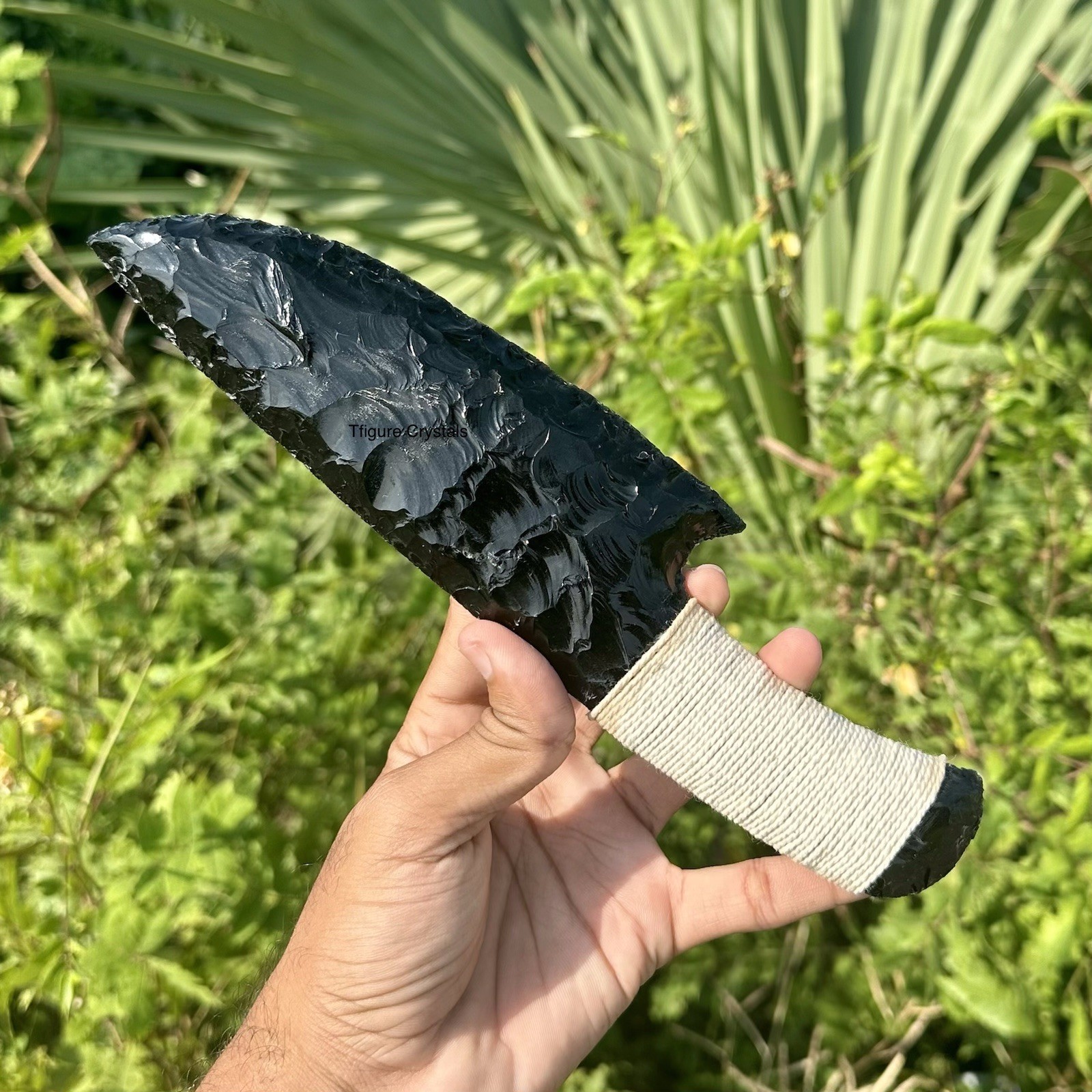 Flintknapped Black Obsidian Dagger: Handcrafted Volcanic Glass Knife 10 inches