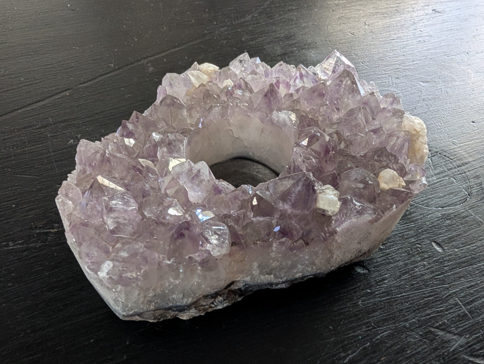 Brazilian AMETHYST Geode Cluster Candle Tea Light Holder Purple