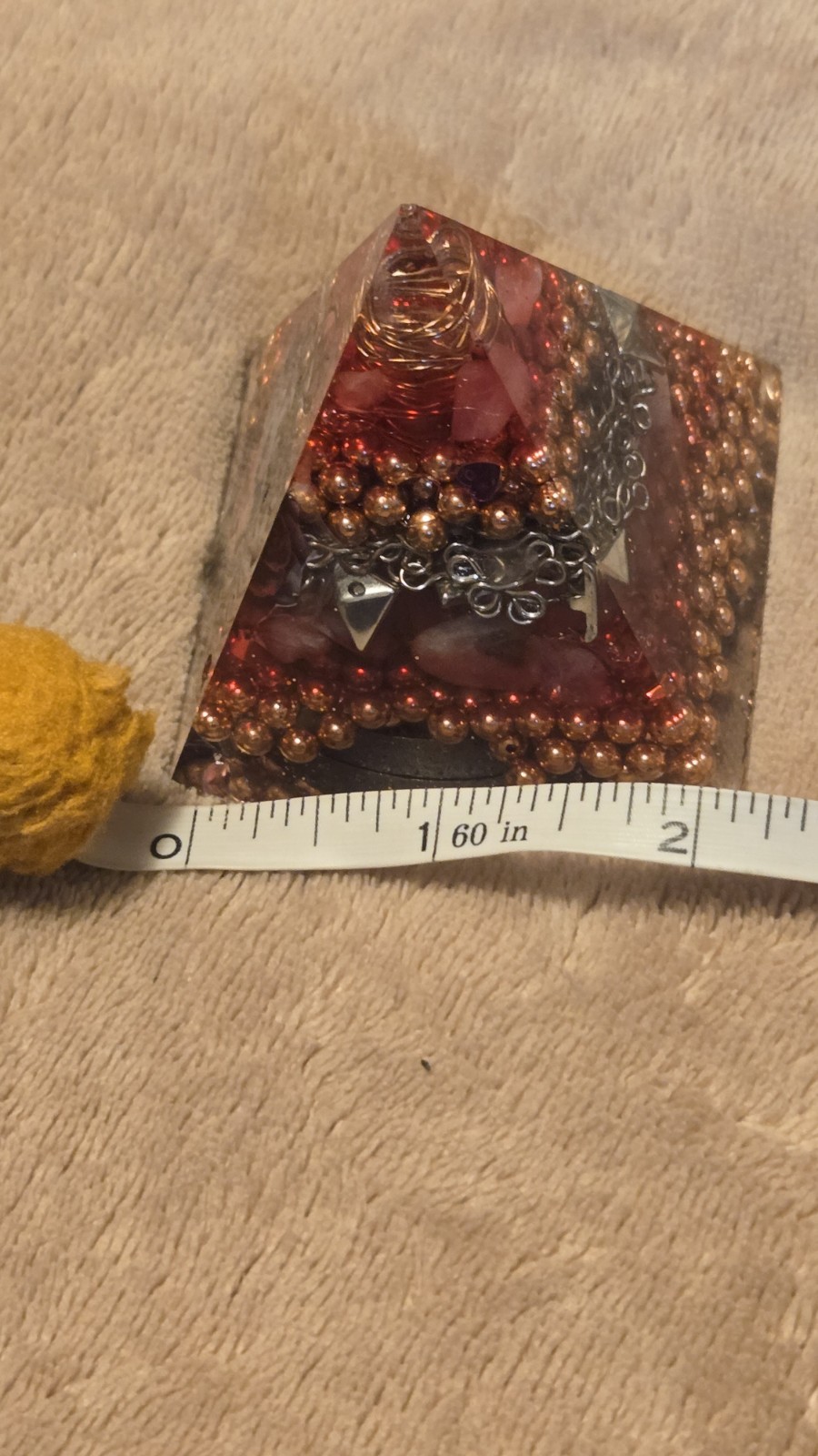 Dark Feminine Rose Quartz Orgonite Pyramid – 2.25″ Steampunk Gothic Decor