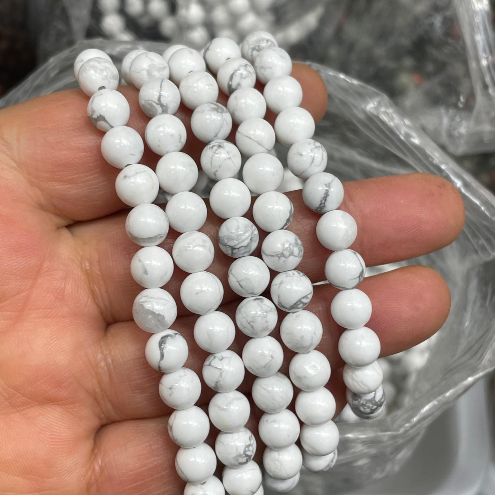 6mm 10pcs Wholesale Natural Energy Stone White TurquoiseBeaded Stretch Bracelet
