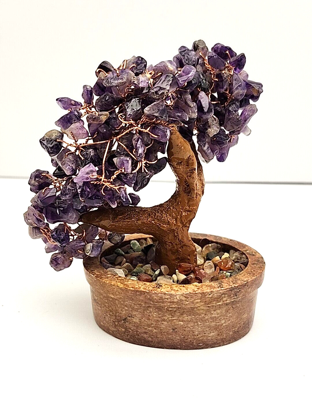 Natural Amethyst Crystal Tumbled Stone Tree of Life Healing Money Decor B14-2258