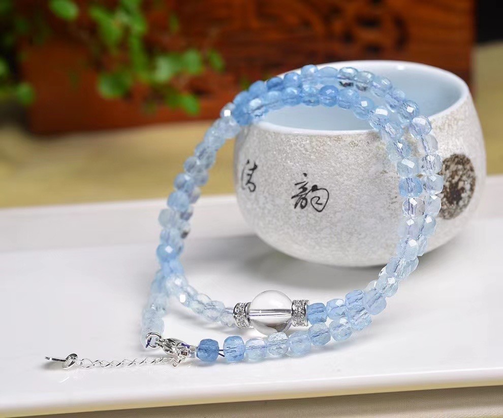 5mm Natural Aquamarine Crystal Choker Healing Dainty Women’s Necklace