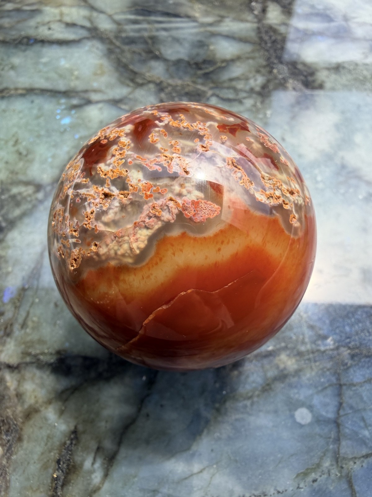 Beautiful Carnelian Moss Agate Sphere | Collector’s Piece | 2.68″
