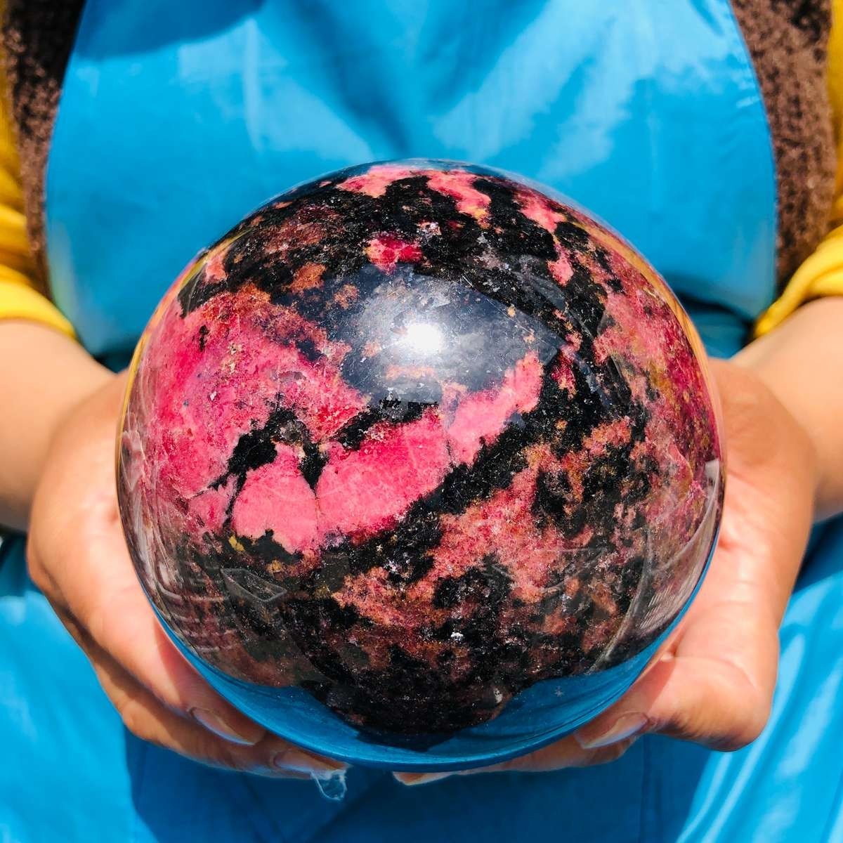 5.85 LB Natural Rhodonite Crystal Sphere Pink Black Healing Gem Stone 4777
