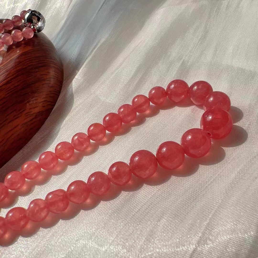 Natural Ice Rose Rhodochrosite Gems Beads Woman Long Chain Necklace 4.5-8mm