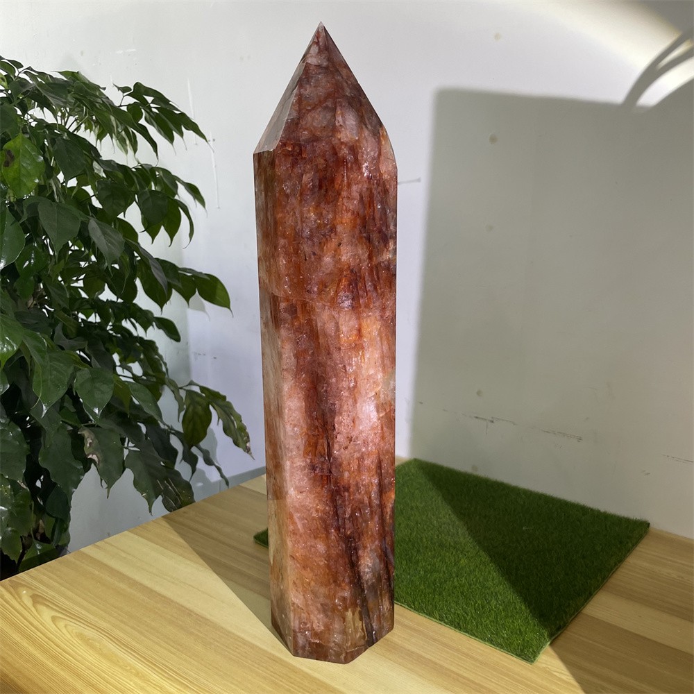 14.7LB 18.3″ Natural A++Red Fire Quartz Obelisk Tower Quartz Decoration Energy