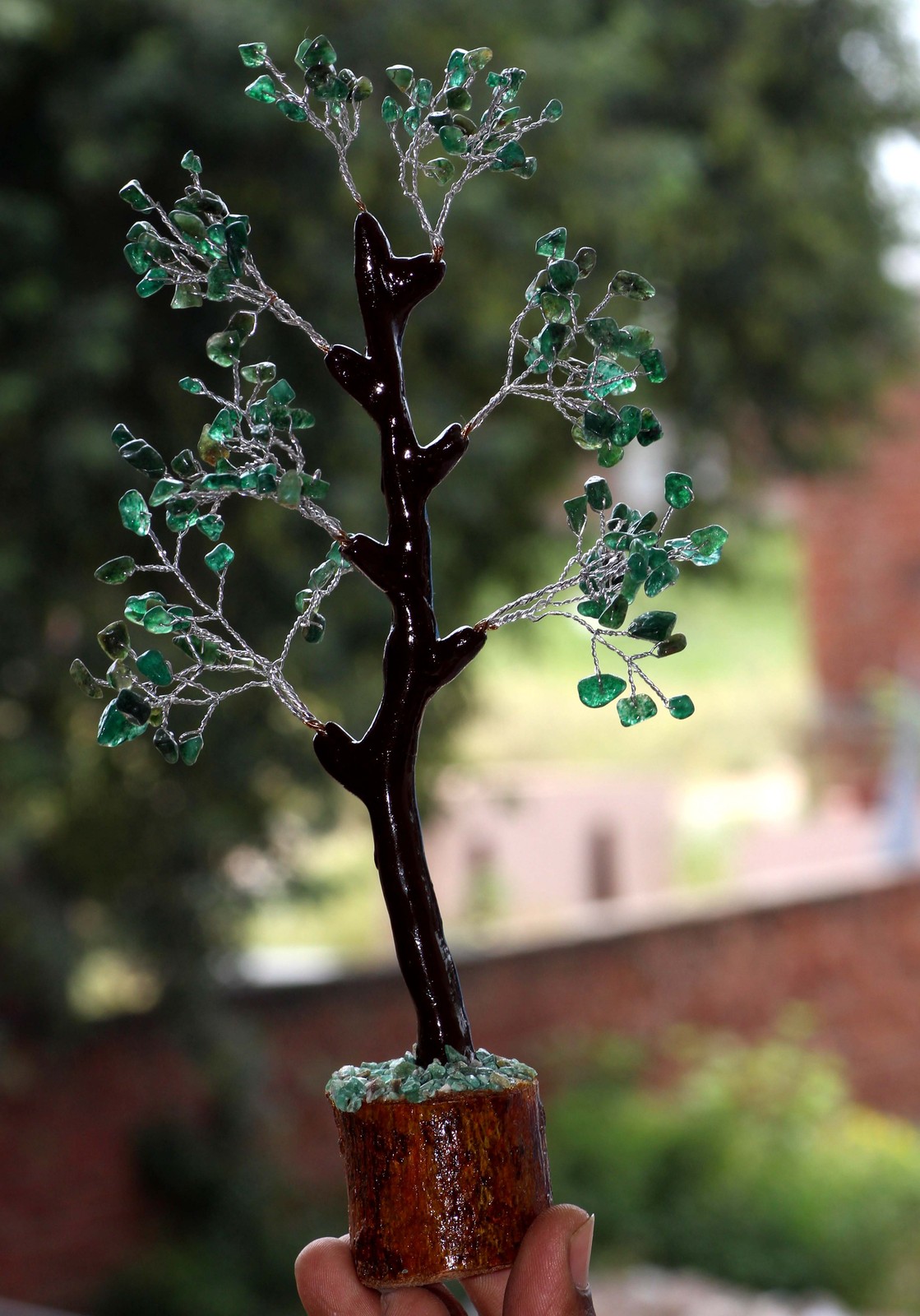 Green Onyx 150+ Gemstones SIlver Branches Tree Decor 8-9.5″ JW