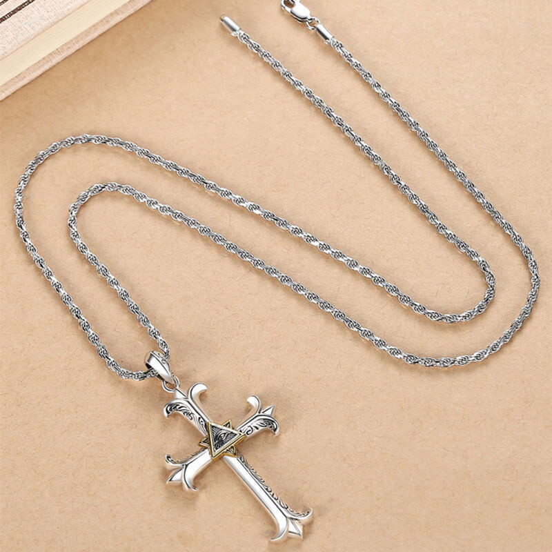 Fashion Jewelry Silver God’s eye Pendant Men women Cross Necklace Gift 1PC