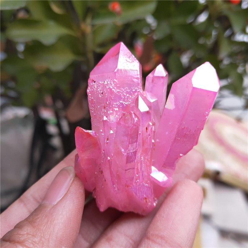 50g Natural Pink Aura Titanium Quartz Crystal Cluster Healing reiki VUG Specimen