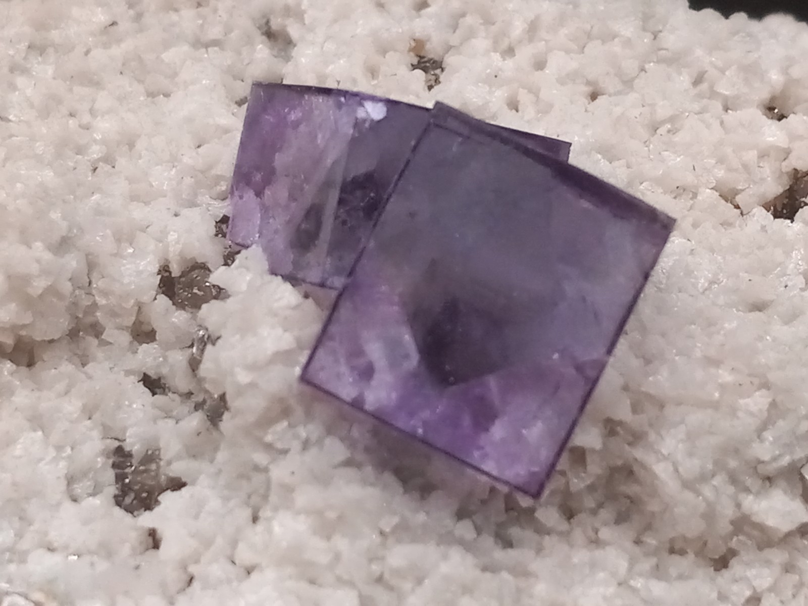 Purple Fluorite Cube Specimen with White Quartz on Matrix from Yaogangxian