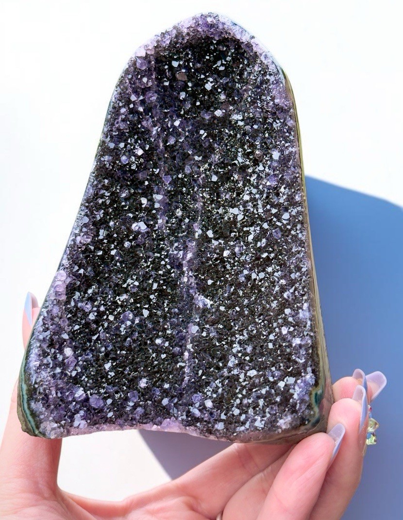 Uruguay Amethyst Geode Cut Base Dark Purple Druzy Crystal Cluster 1.2lb