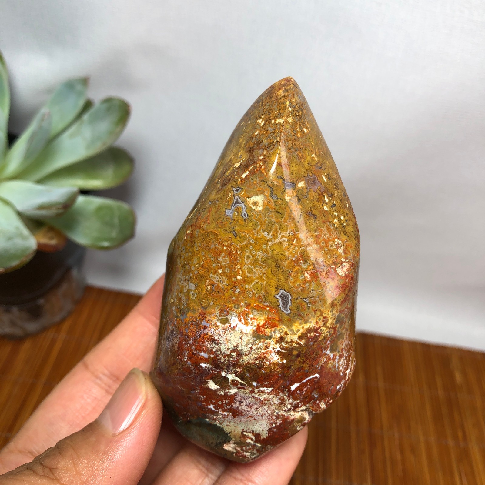Natural Ocean Jasper torch Hand carve polish/rough Crystal free standing A7184