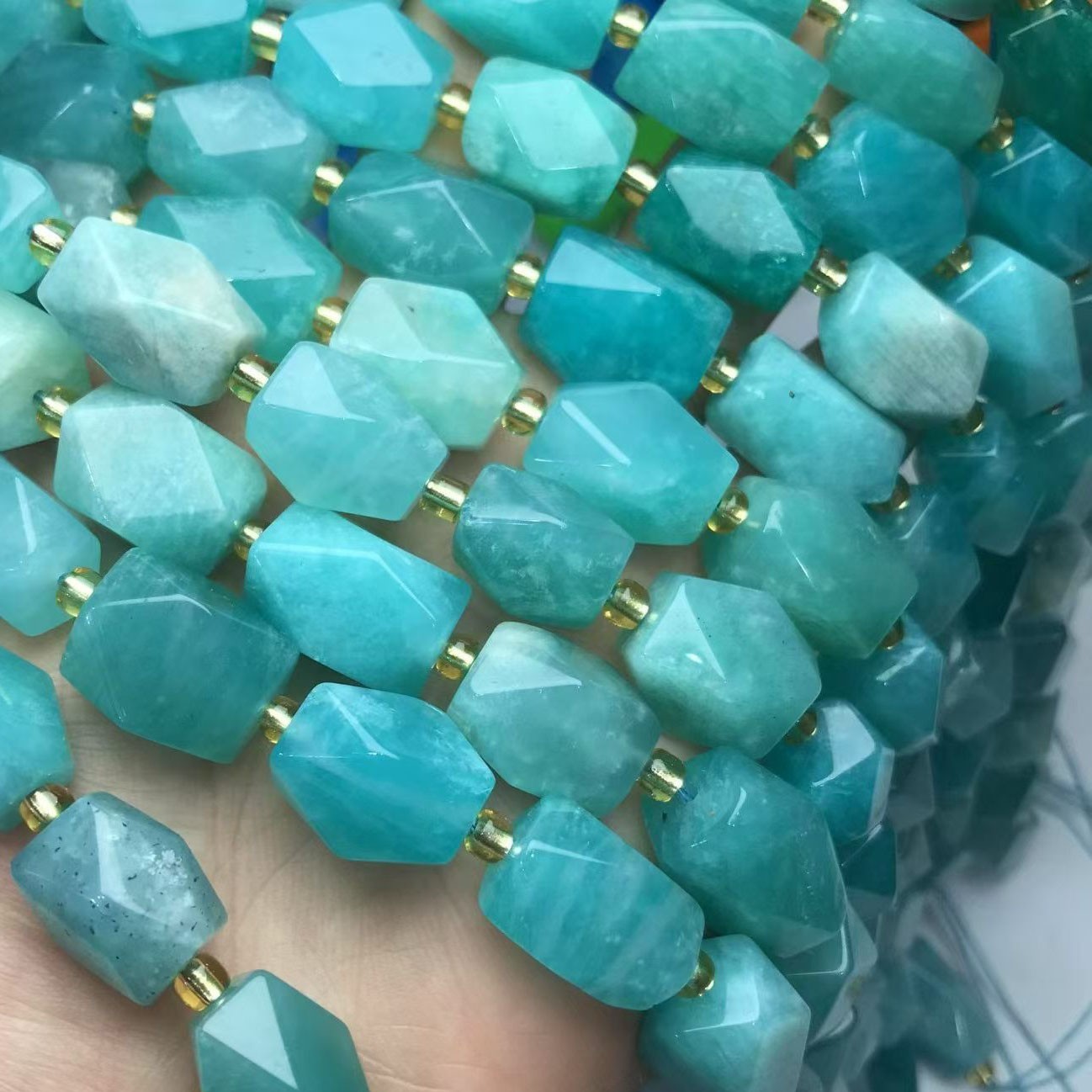 Natural Amazonite Faceted Rectangle Loose Beads, Turquoise Green Gemstone Beads
