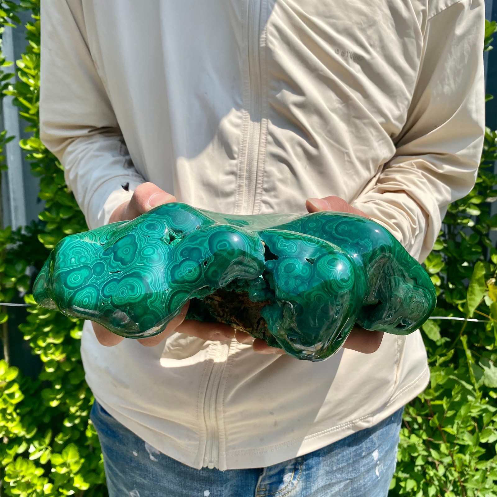 9.47LB Natural glossy Malachite transparent cluster rough mineral sample