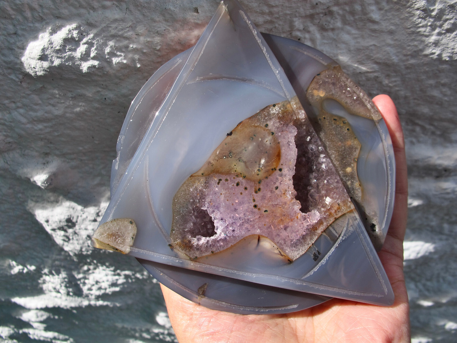 Agate Amethyst Druzy Triangle Circle & stand Crystal Healing Natural Polished