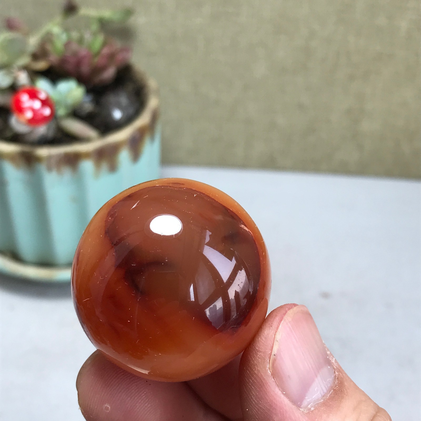 35mm Rare NATURAL red agate sphere Hand polishing Ball Crystal specimen A4233