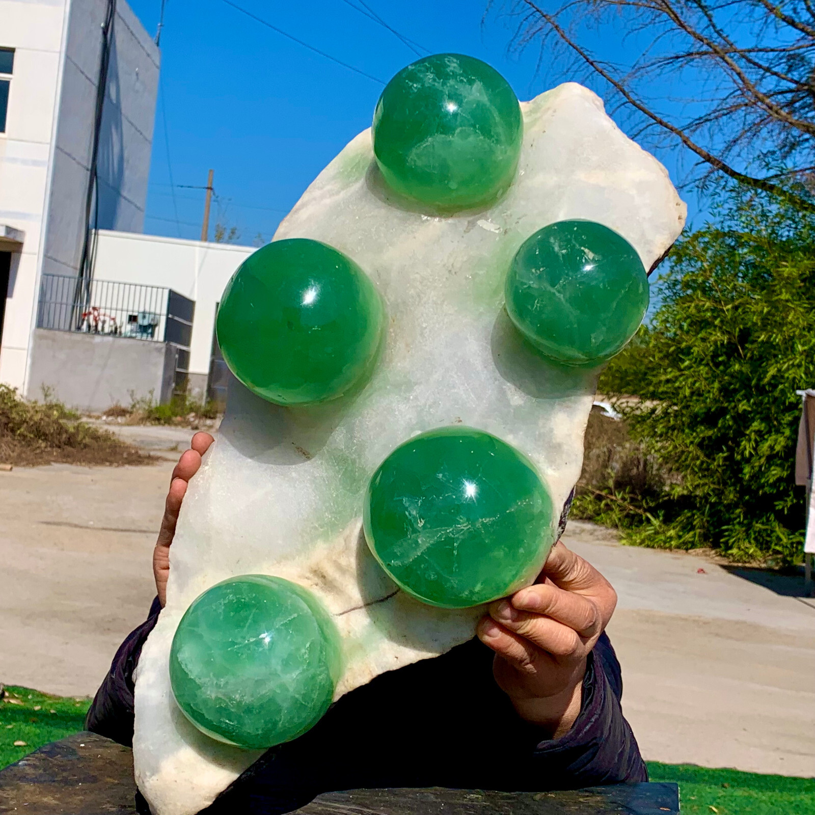34.54LB Natural green spherical fluorite crystal cluster mineral sample