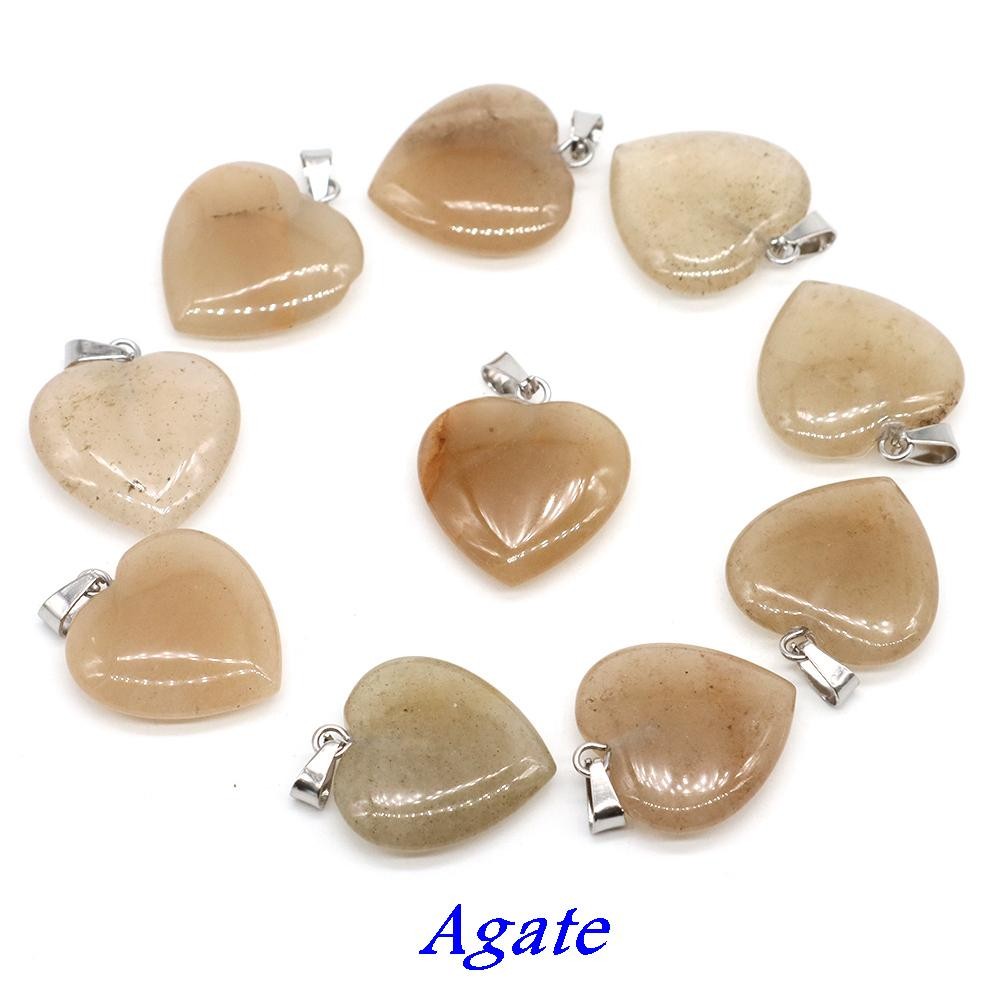 Wholesale 10pcs Assorted Nature Stone Heart Charms Pendants for Jewelry 20mm