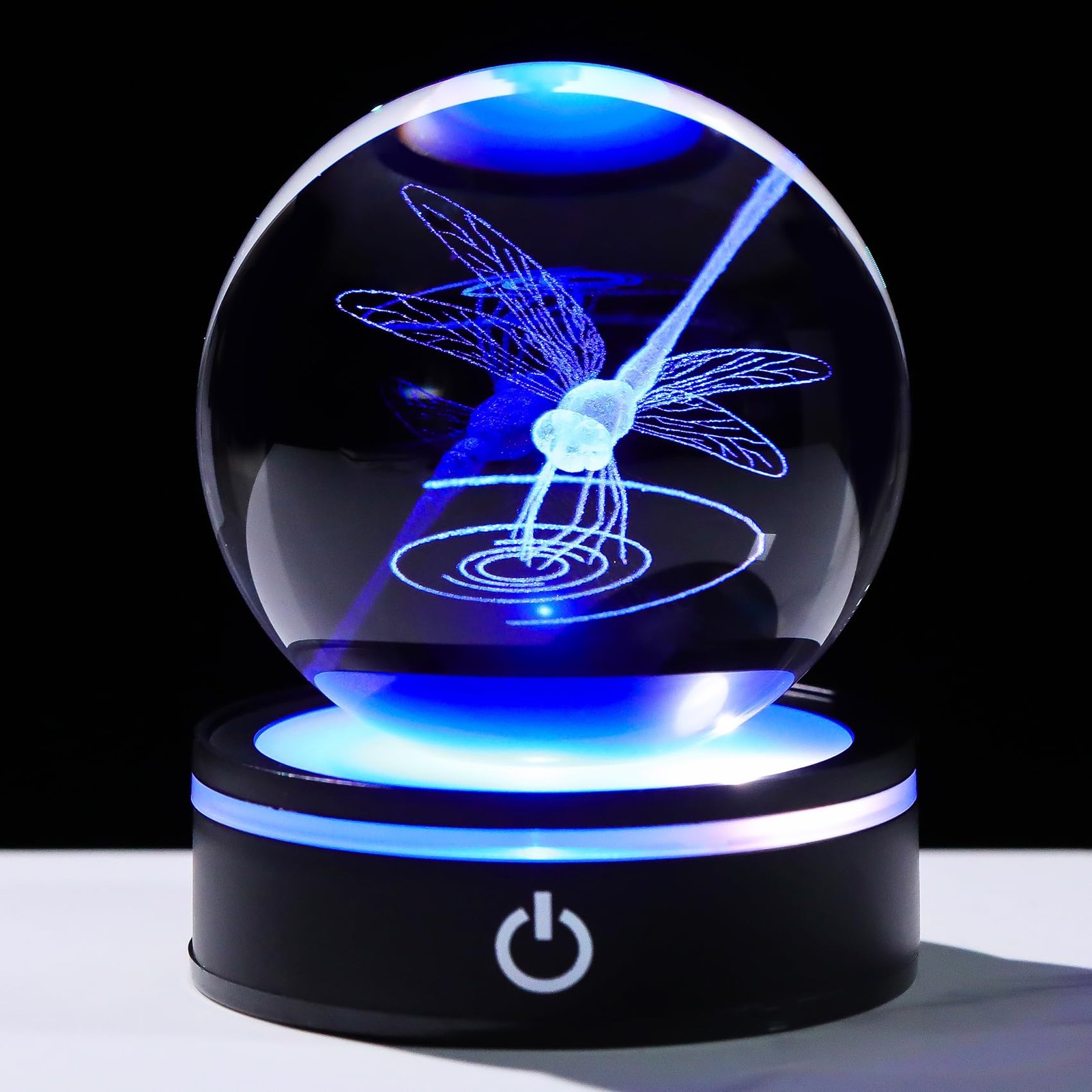 YWHL Crystal Ball 3D Dragonfly Figurine with LED Base, 3.15 inches,