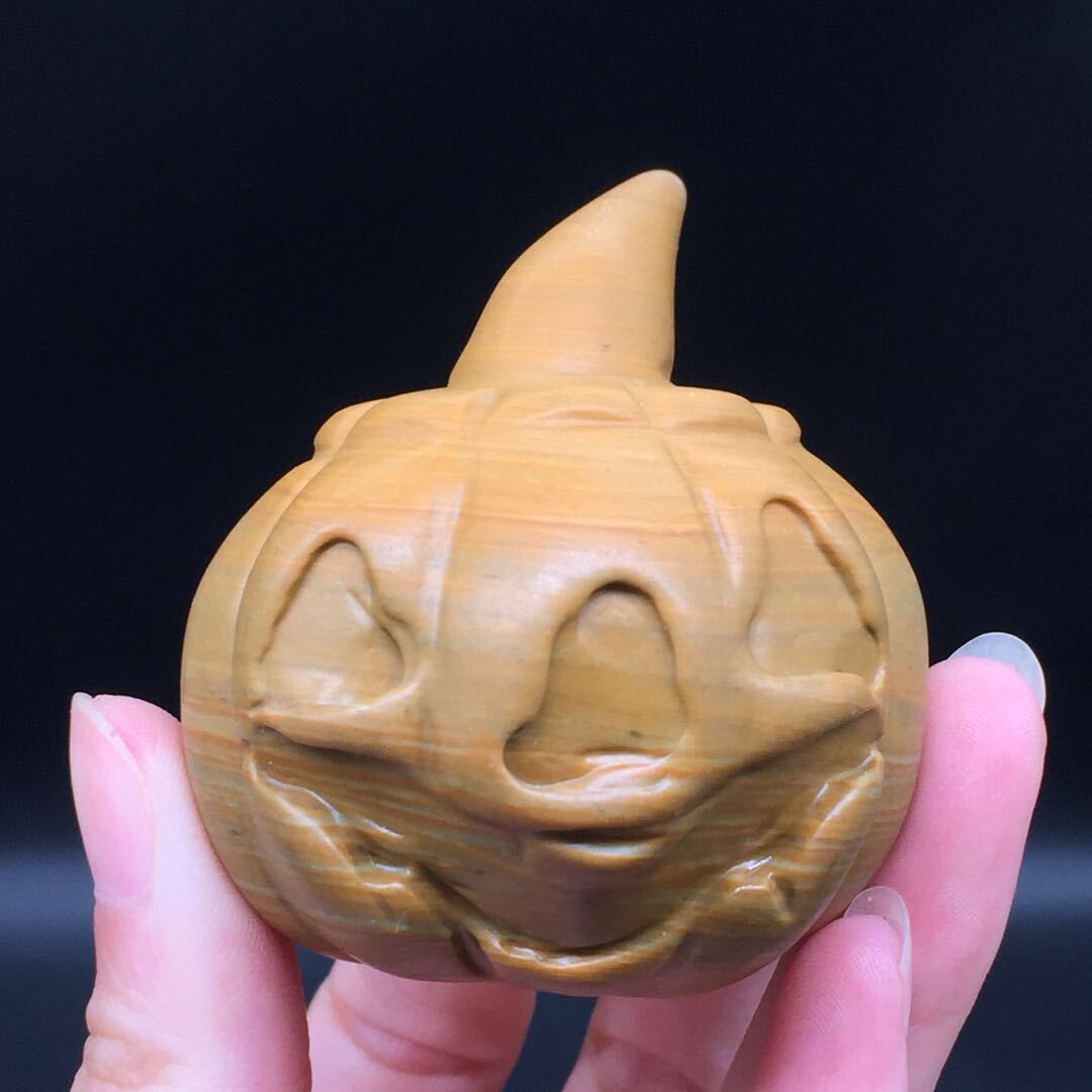 Natural Songhua Stone Quartz Crystal Carved Pumpkin Halloween Decora Healing 1Pc