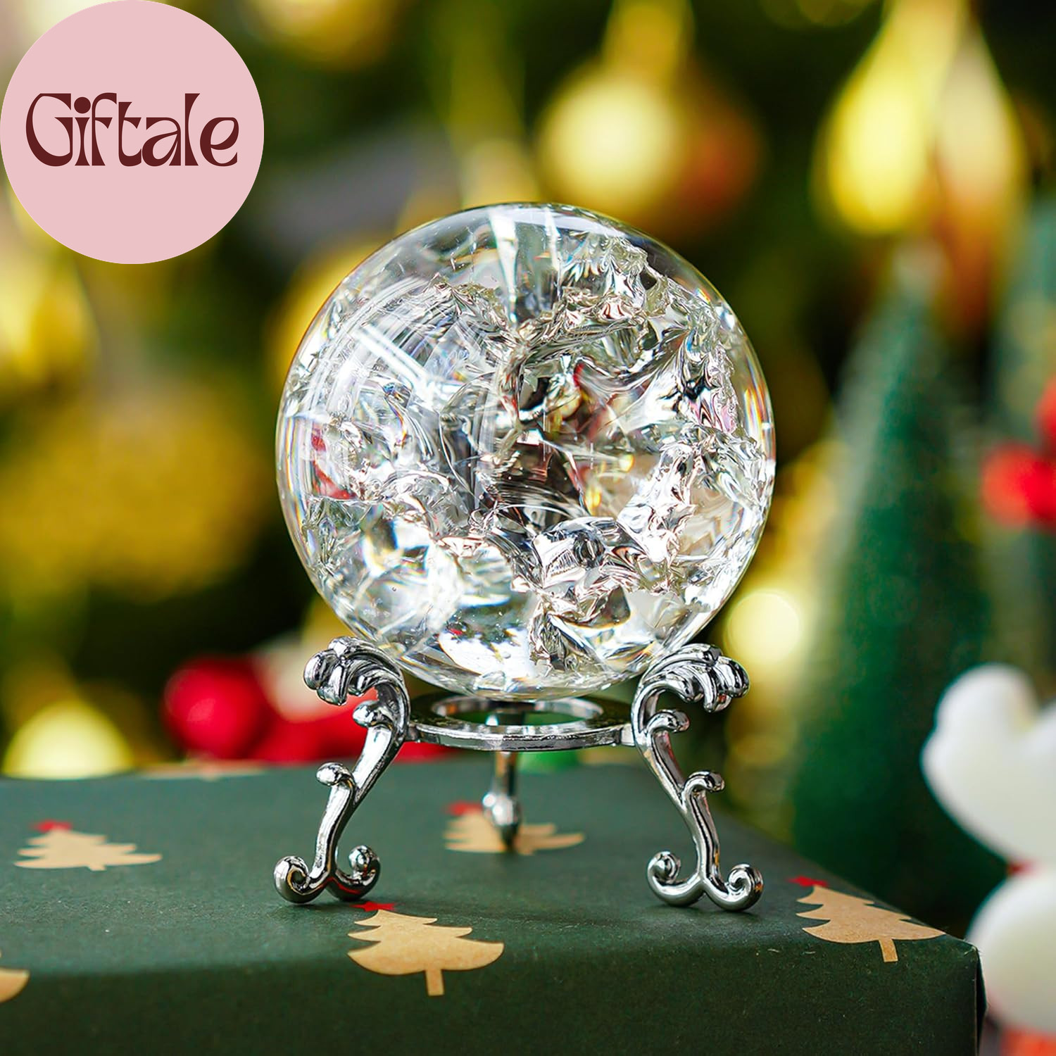 60Mm Ice Cracked Crystal Ball Paperweight Crystal Glass Sphere with Stand for Ch