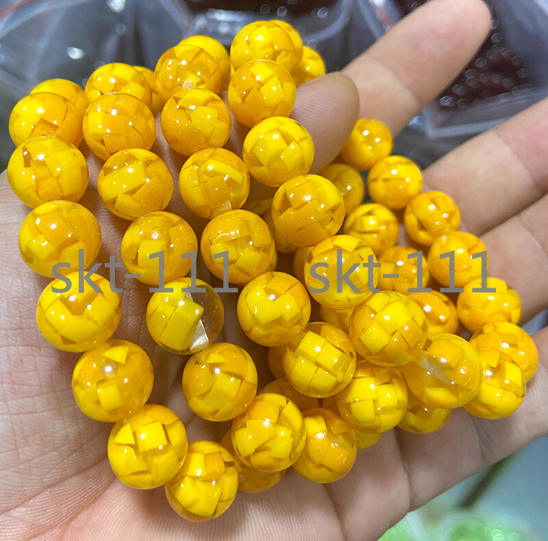 Certified 10-14mm Natural Gold Yellow Amber Beeswax Beads Elastic bracelet 7.5”