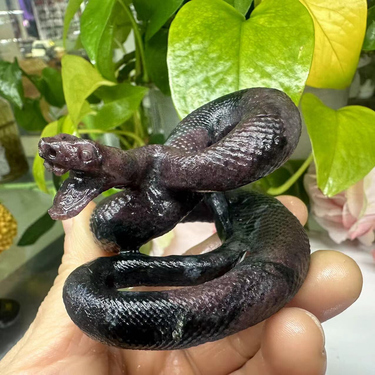 1pc Natural garnet crystal hand carved snake Quartz reiki healing decor gift