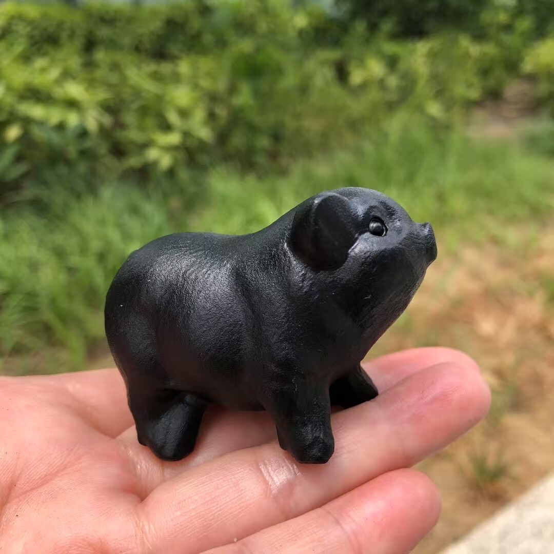 1pc Natural obsidian hand-carved Pig skull Quartz Crystal Reiki Healing