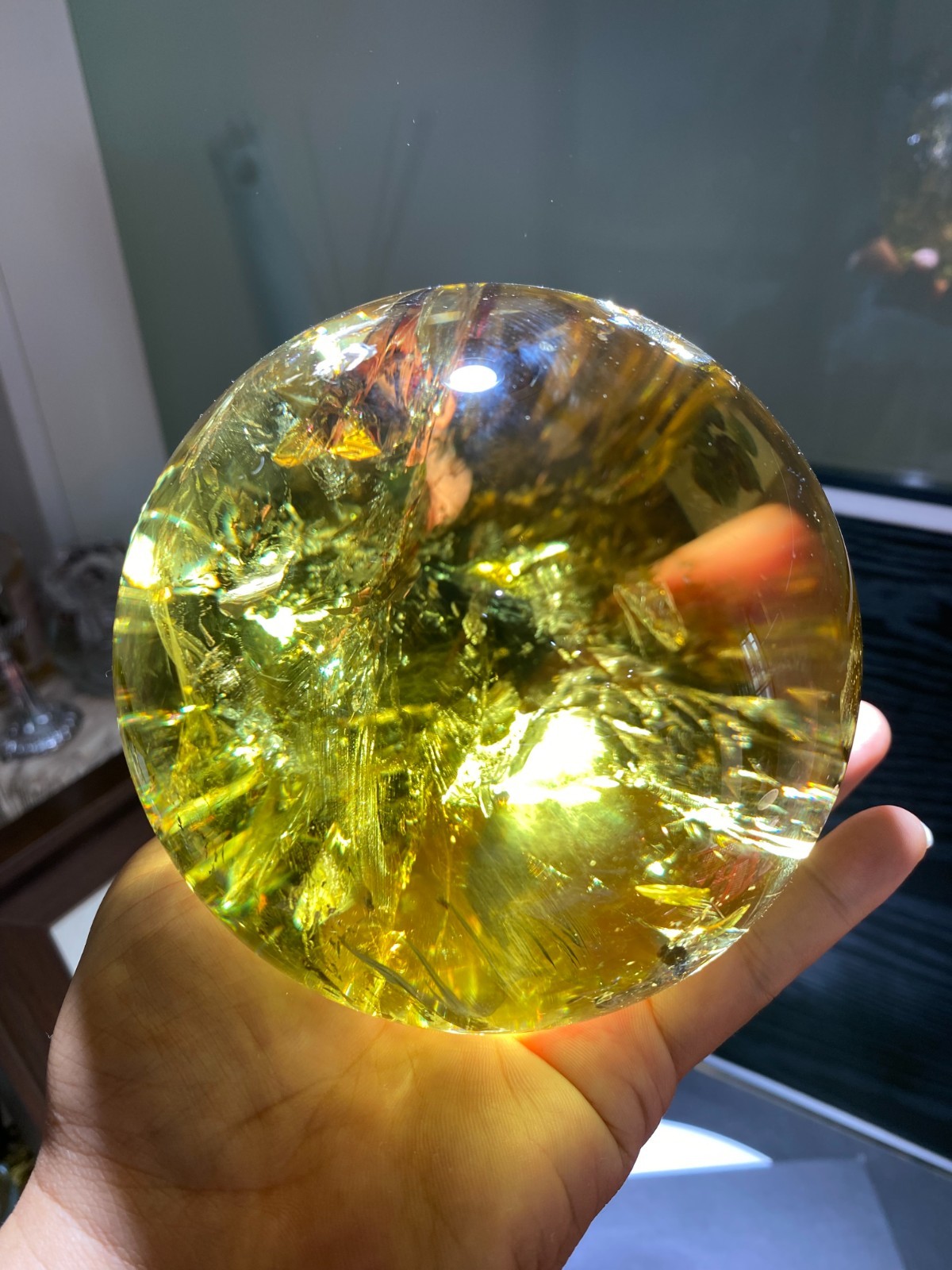 110mm TOP! Natural Rainbow Citrine ball carved Crystal Sphere reiki Heal Decor