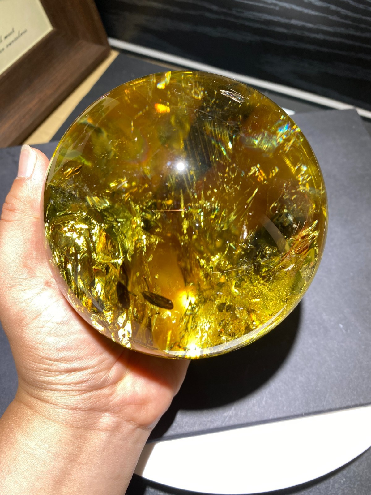 110mm TOP! Natural Rainbow Citrine ball carved Crystal Sphere reiki Heal Decor