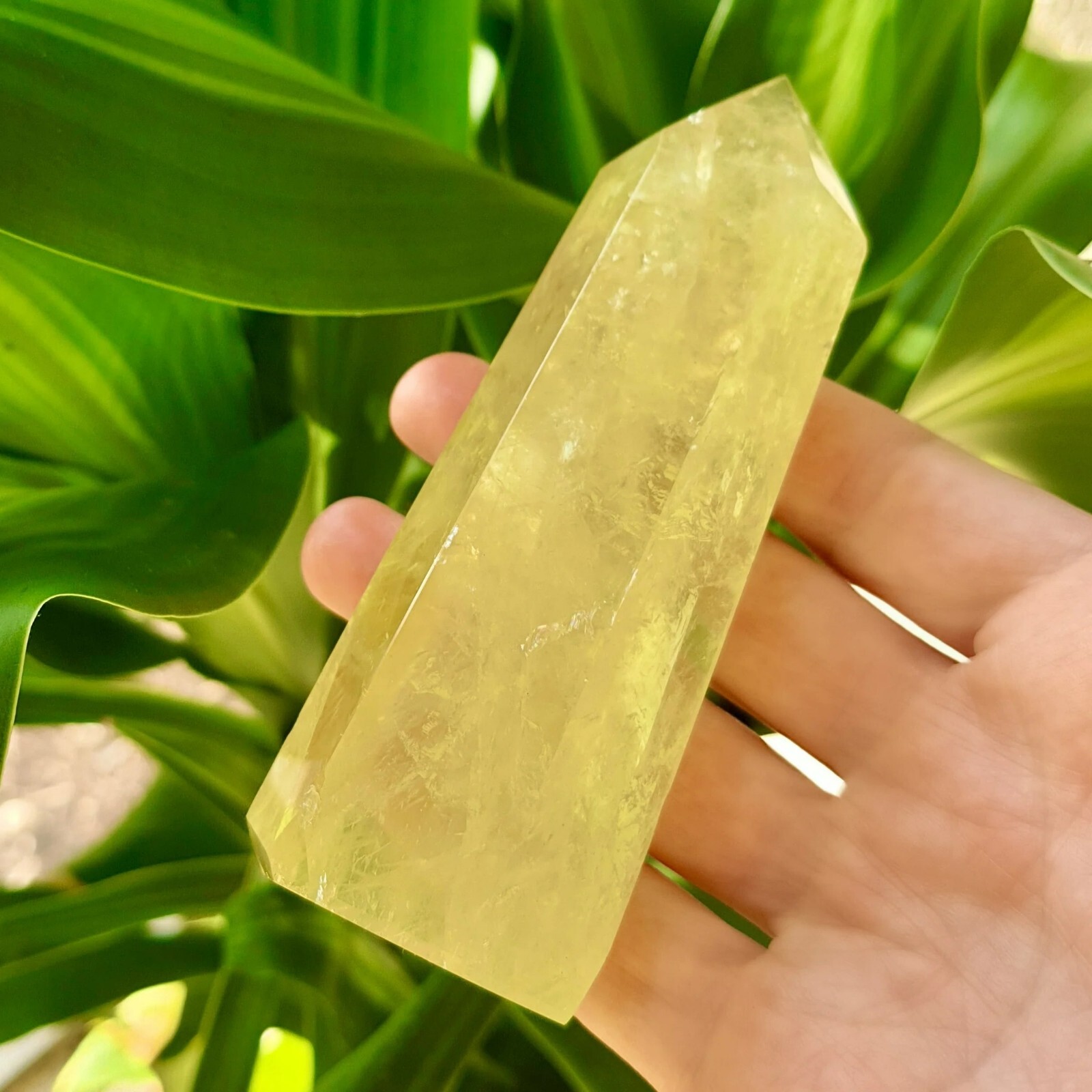 Natural Citrine Healing Crystal Wand Reiki Obelisk Witch Tower Point Ornament