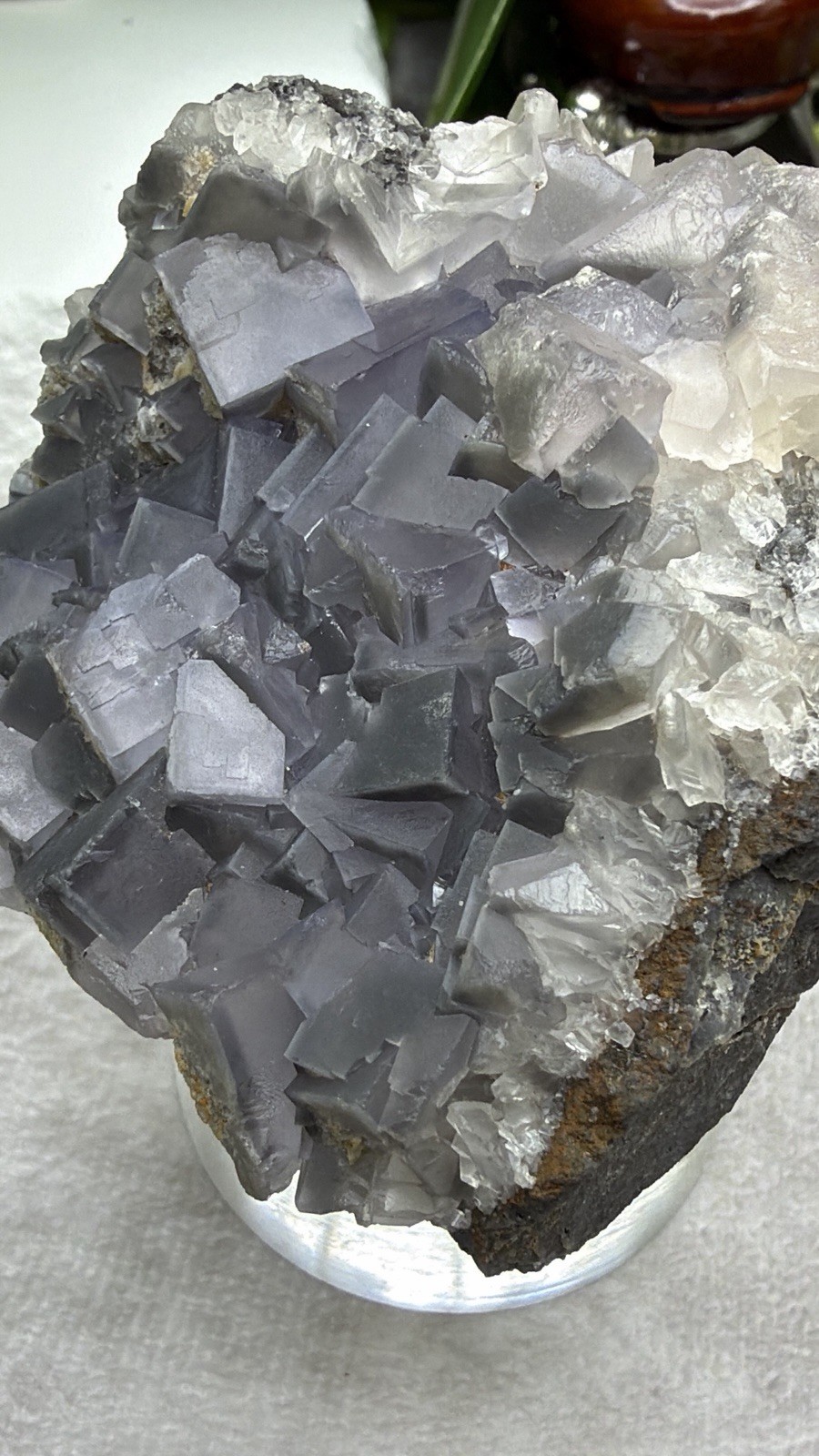 Crystal 242g QR Code Cube Grey Fluorite UV Reactive Cluster Specimen Mineral